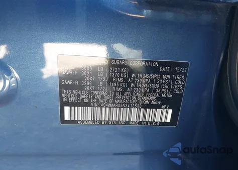 2022 Subaru Ascent Touring из США, поврежденный, VIN 4S4WMARD5N3413530